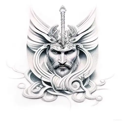 Mythological God Unites With Fine Lines And Nature