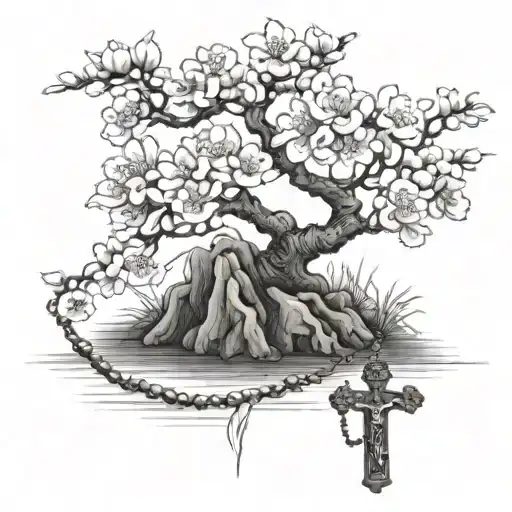 Japanese Cherry Tree With A Rosary On The Root