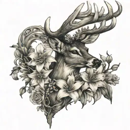 Deer Antlers And Lilies