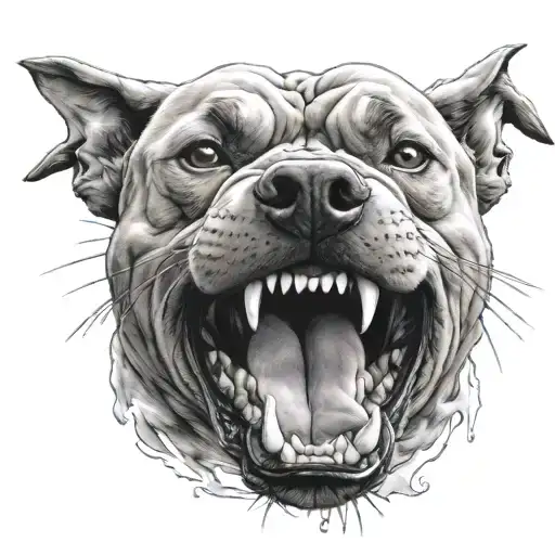 Pit Bull Growling Anger Teeth Shownstanding On All 4 Legs