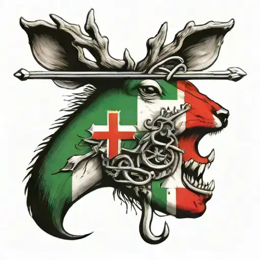 The Italian Flag With A Deer And A Bass Fish Hook Intertwined With Cross