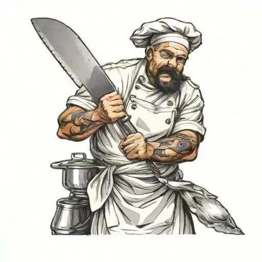 Chef In Apron With Knives