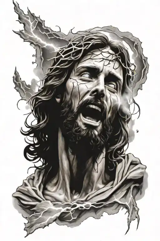 Jesus Hovering With Lightning Eyes Surrounded