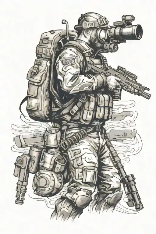 A Diver With A Machine Gun Behind His Back Holds A Painting In His Hands