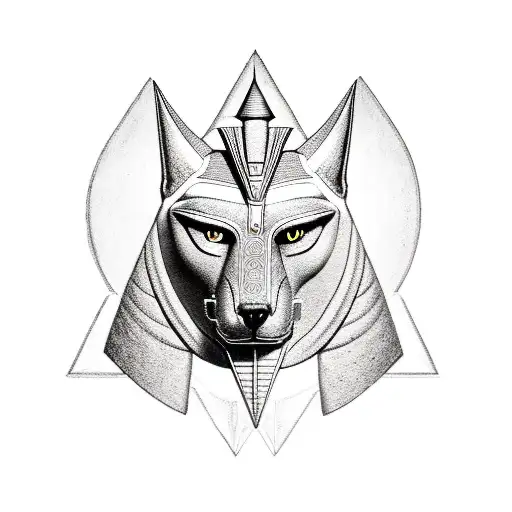 Anubis With A Background Of Piramids Tattoo
