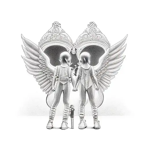 Two Angels Watching Over Their 2 Children