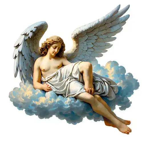 Angel With Wings Resting With Clouds Surrounding