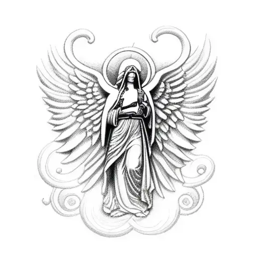 Male Guardian Angel With A Border Of Roses