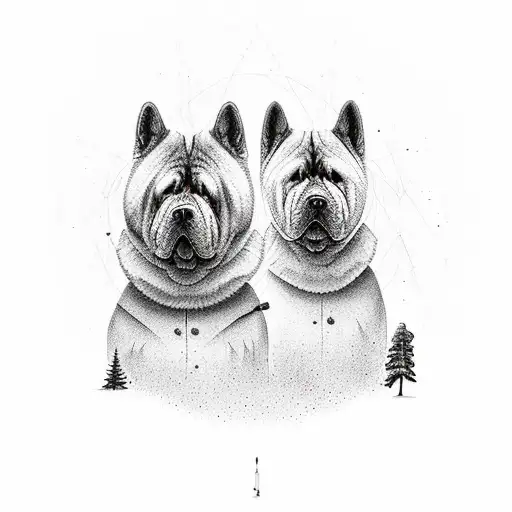 The Silhouette Of A Couple With A Chow Chow Walking Through A Giant Sequoia Forest