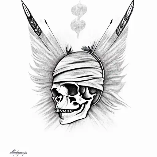 Profile Of An Indian Skull With Feathers And Anarchy Sign