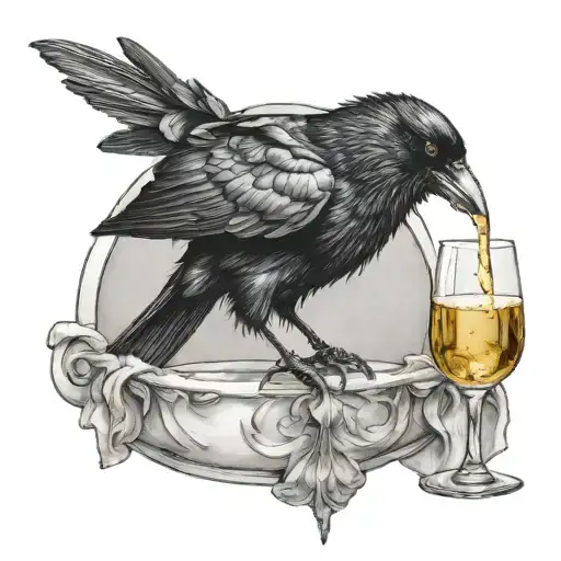 Crow Drinking From A Champagne Glass