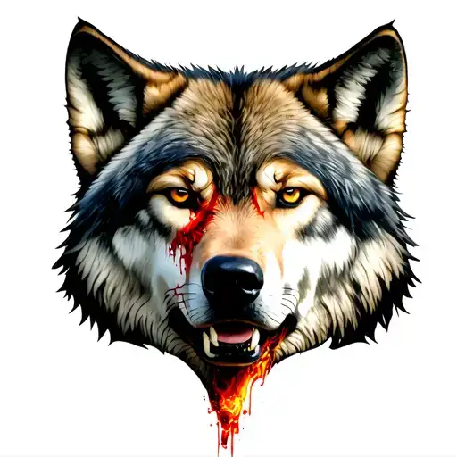 Wolf Face Half Covered In Scars