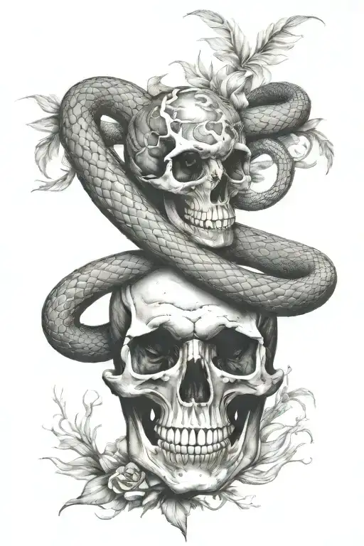 Snake With Head And Skull
