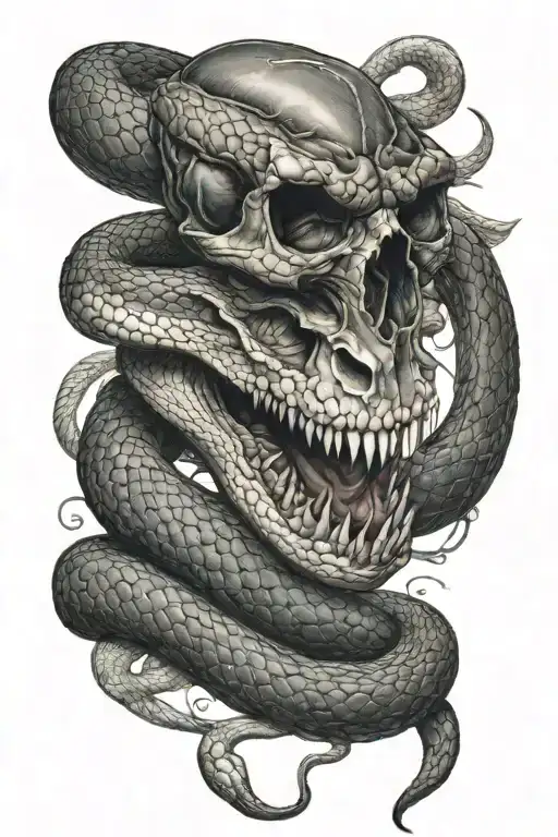 Snake With Head And Skull