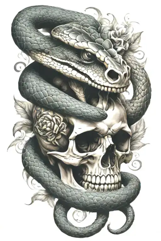 Snake With Head And Skull