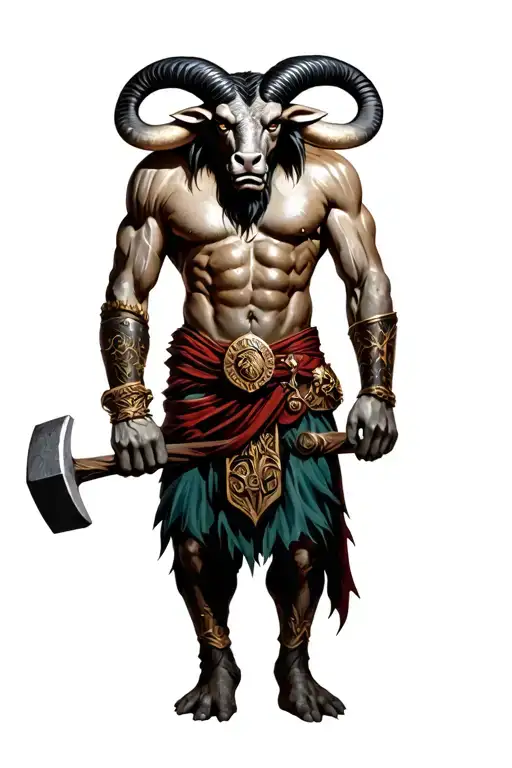 Minotaur Legend Standing Guard With Hammer