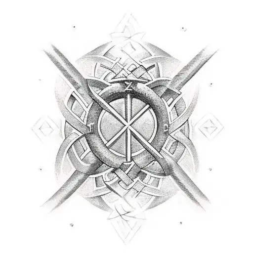 Nordic Runes Art With Gungnir In Te Center