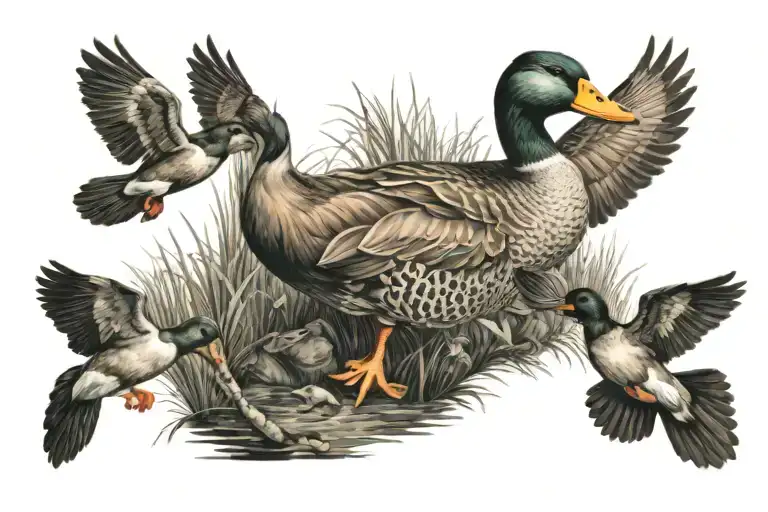 Ducking Hunting Scene