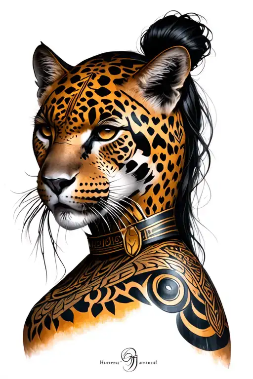 Huntress Women Wearing A Jaguar Aztec Warrior