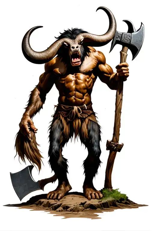 Minotaur Standing On 2 Legs With An Axe In Hand And Snorting