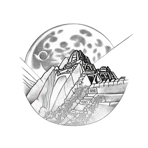 15Th Century Machu Picchu Under Moon Circle With Symbols Pattern Background