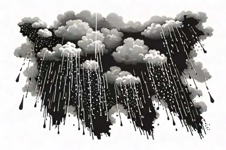 Rain Falling From The Cloud Tattoo Covering The Left Chest And Shoulder