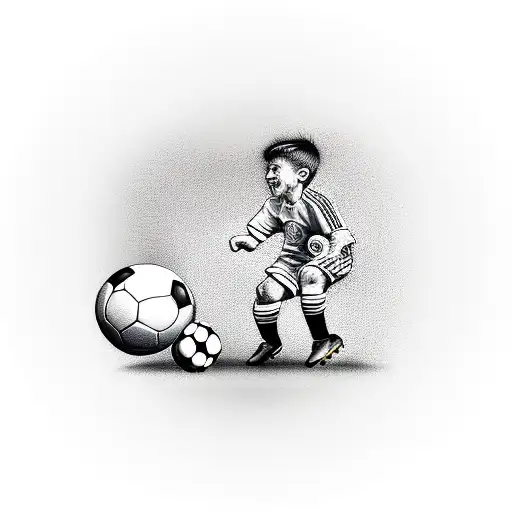 Soccer Player With Small Boy On Field