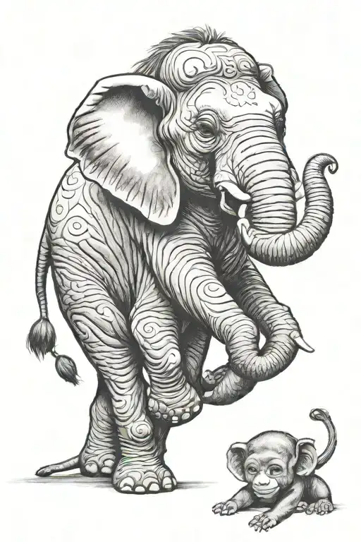 Elephant And Monkey Hugging Each Other