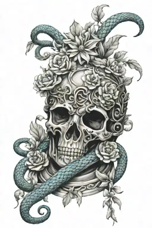 Spinal Greek Helmet Wrapped In Snakes And Flowers