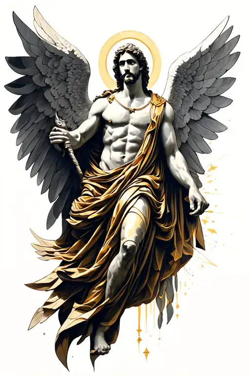 Saint Michael Archangel Micro Realism Style Tattoo Geometry