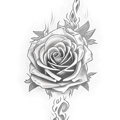 Money Rose Flames And Skelton Hand