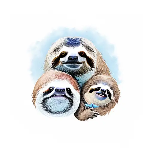 Sloth Family Hannging From A Tree