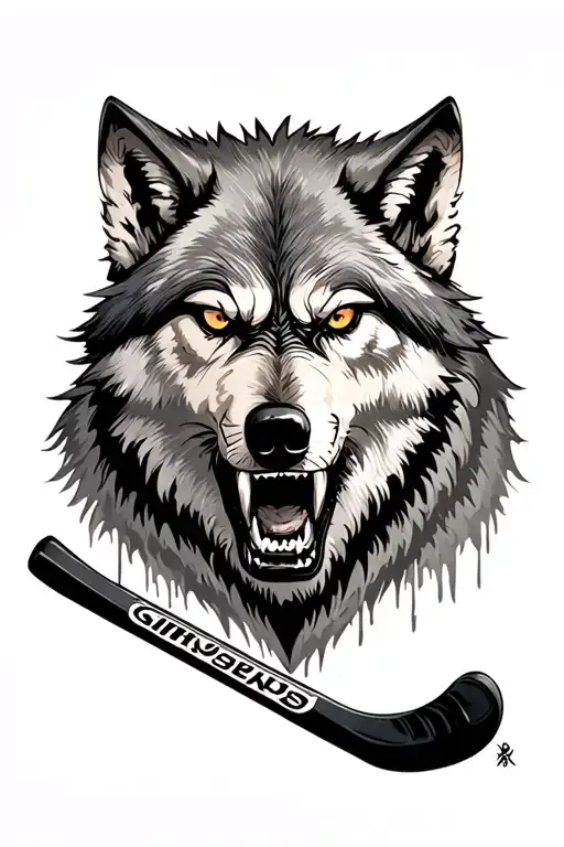 Wolf Angry With A Hockey Stick And Crosses Horizontally A Scar