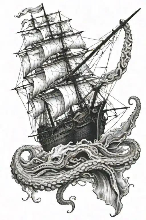 Kraken Dragging Down Sailing Ship