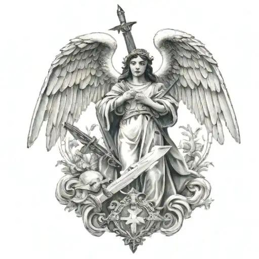 Angel With Sword And Cross Above The Angel