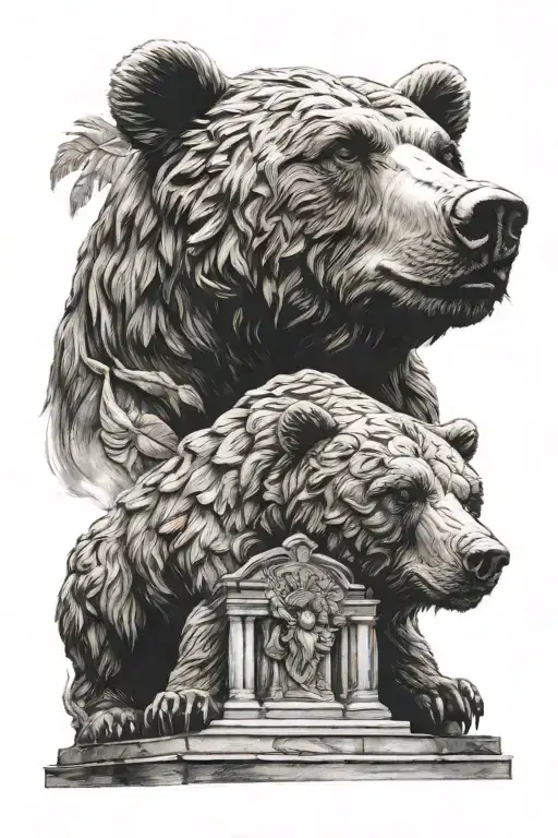 Bear And Ceasar Head Statue
