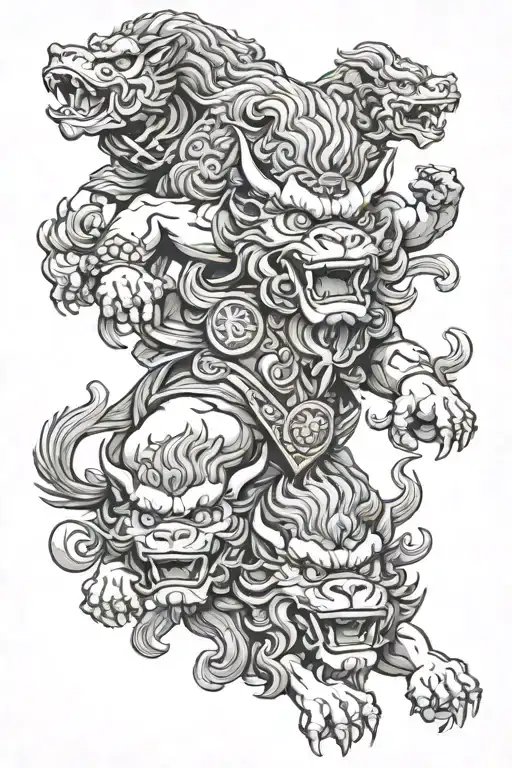 Wukong With Smoke Eyes Riding A Three Headed Foo Dog