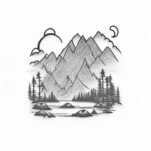 Mountains With Waterfall That Flows Down Onto A Pond Black And White