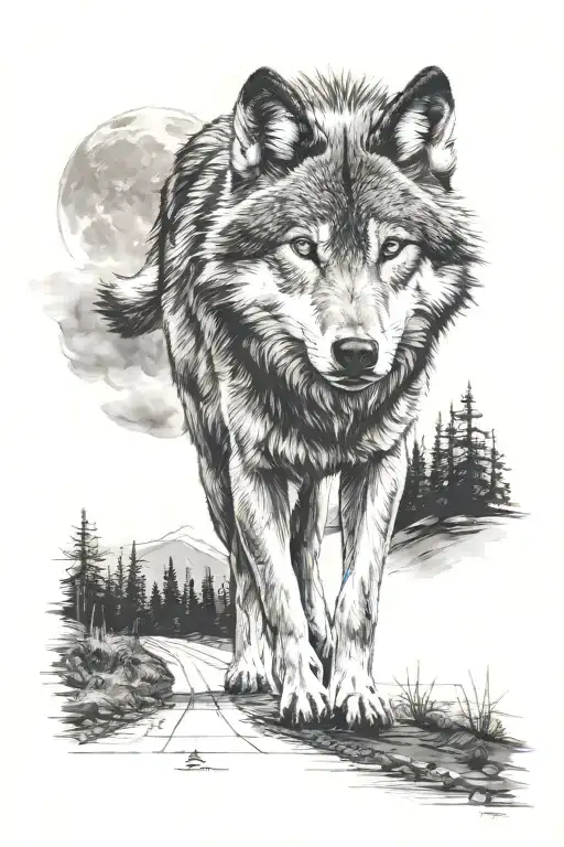 Wolf Standing In Road