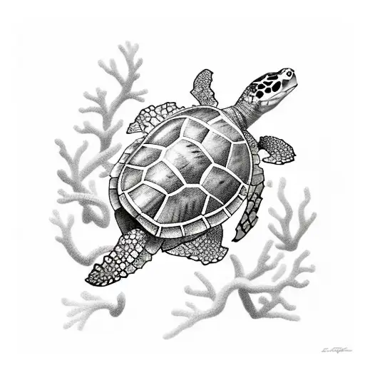 Coral Reef With Turtle