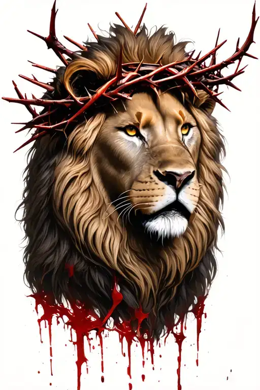 Realistic Lion With Bloody Crown Of Thorns