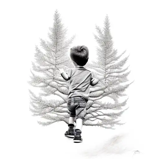 A Boy Hugging A Tree
