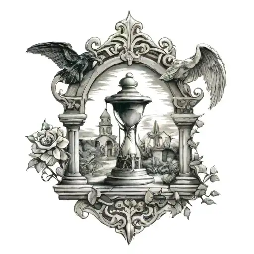 Hourglass Cemetery Scene With Tombstones