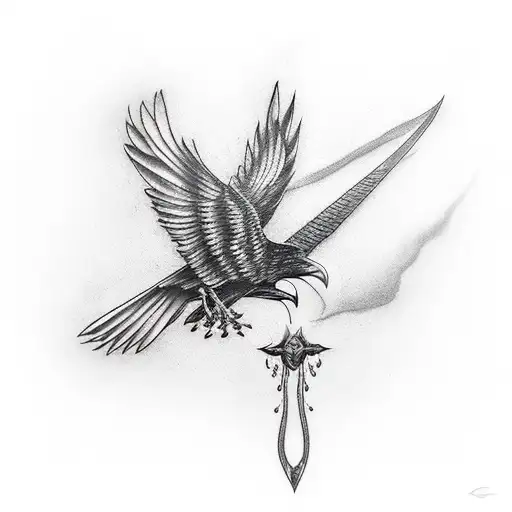 Crow Flying With Dagger In Claws