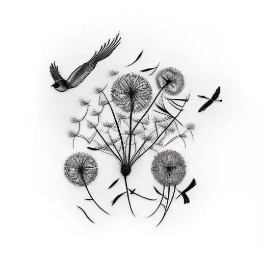 Faith In Cursive With Dandelions Turning Into Birds