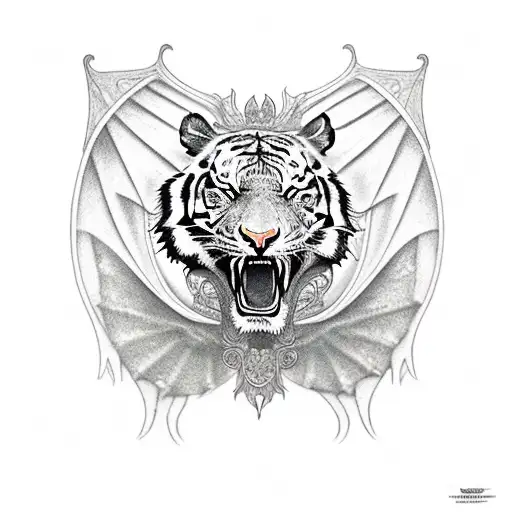 Tiger With Dragon Wings And Dragon Eyes Tattoo