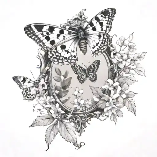 Moths Around The Side Of A Broken Mirror With Plants