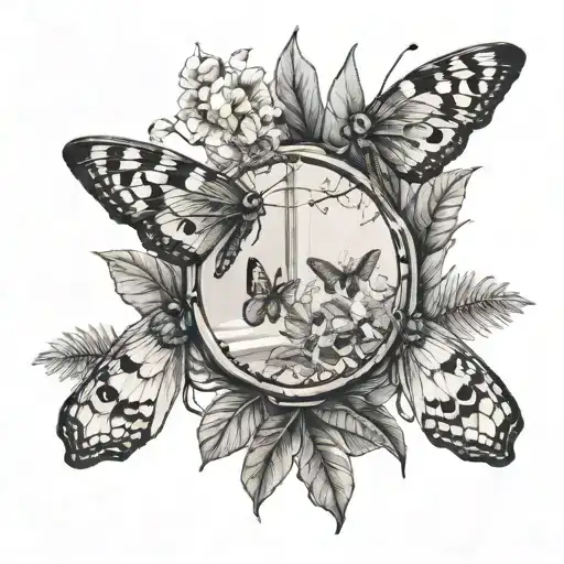 Moths Around The Side Of A Broken Mirror With Plants