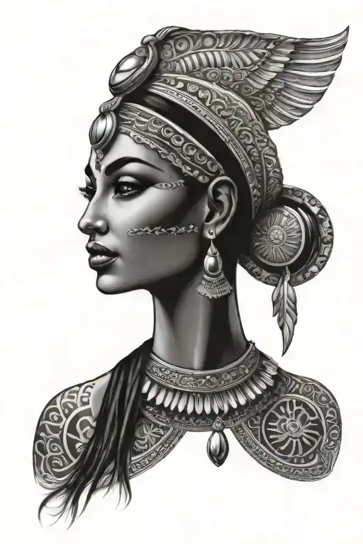 Egyptian Women And Mandala Design Incorporating