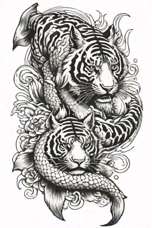 Koi Fish And Tiger Face